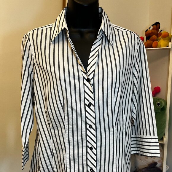 Talbots Tops - Talbots Petites Black White Stripe Stretch Button Down Shirt Size Small